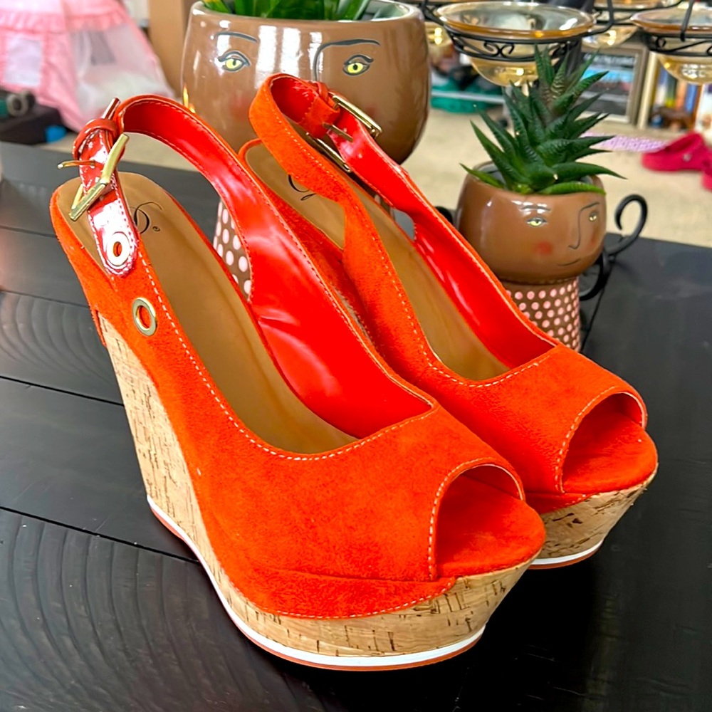 Faux suede platform wedges